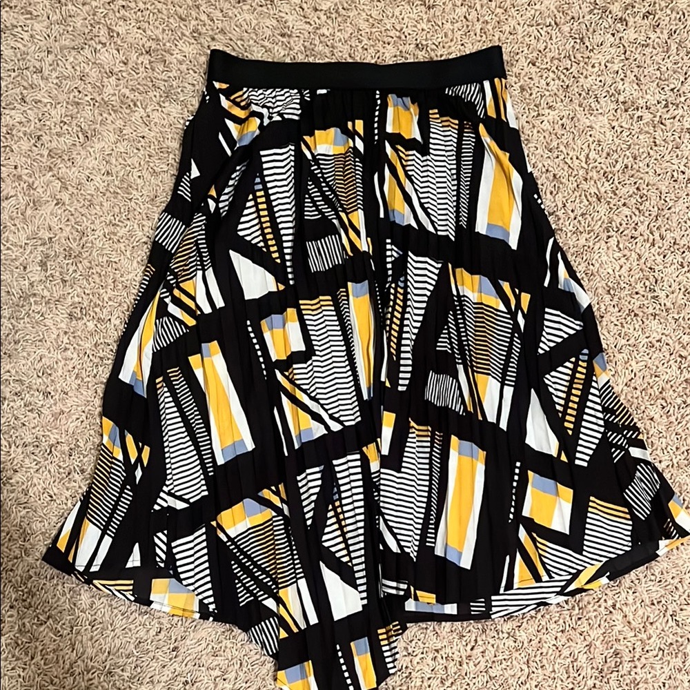 KARL LAGERFELD PARIS WOMENS ASYMMETRIC PLEATED SKIRT SIZE MEDIUM MULTICOLOR
